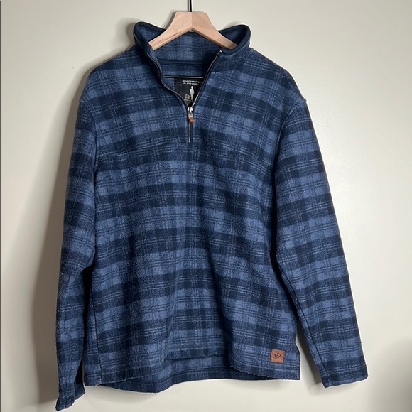 John Wayne Men's Blue Plaid Quarter-Zip Sweater - Picture 1 of 7